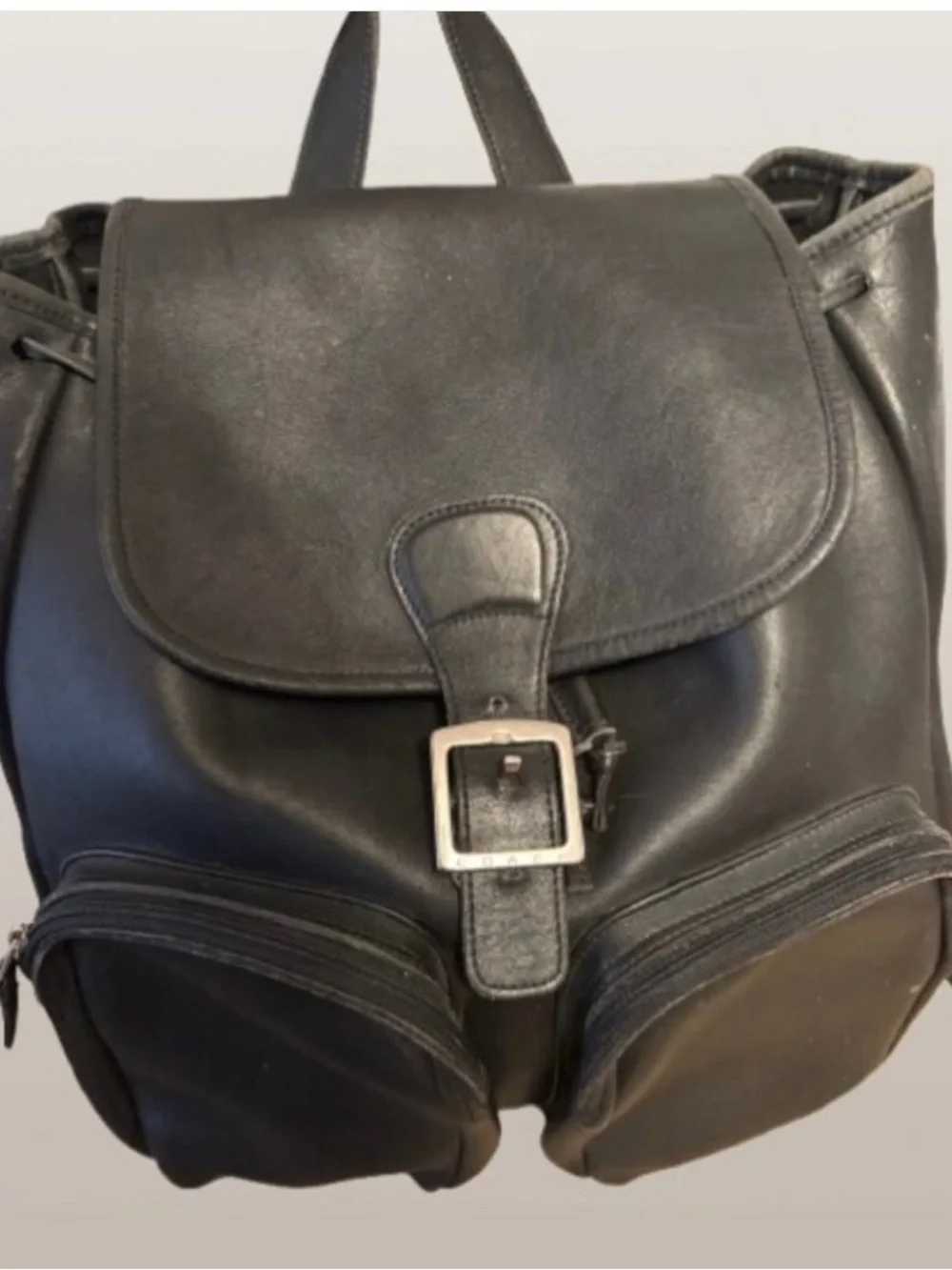 Vintage Coach Double Pocket Leather Backpack #0528 – Black